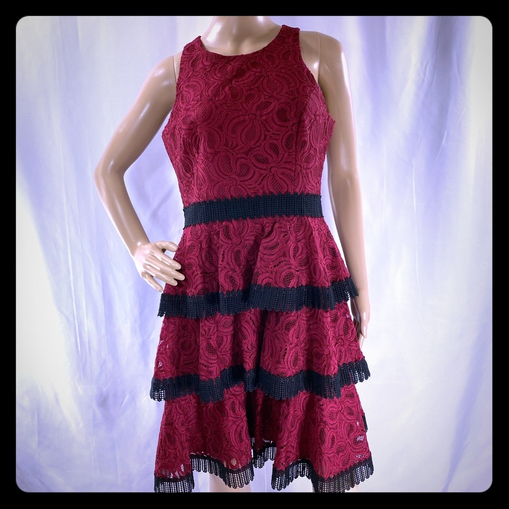 Aidan Mattox Lace Tiered Sleeveless Mini Dress